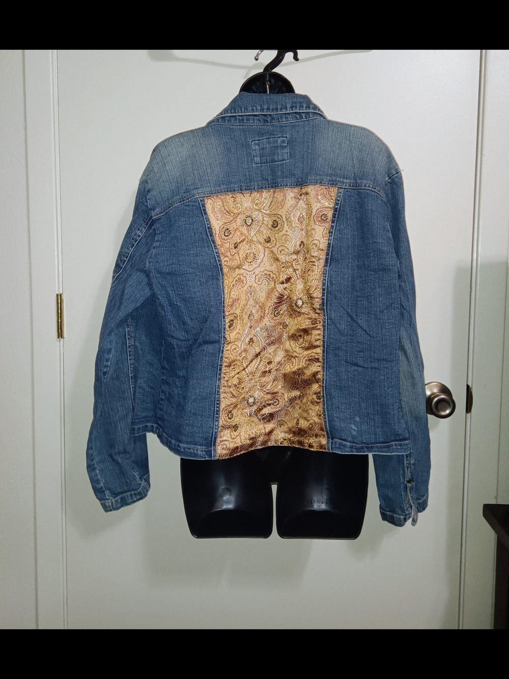 Live a Little Blue Denim Jacket with Gold Paisley Back Panel